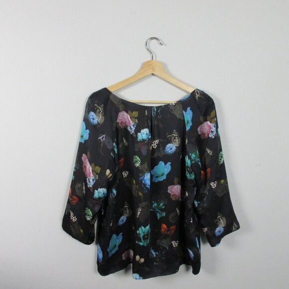 Club Monaco Lillian Butterfly Floral Blouse Women's Medium Black Casual 134 - Picture 2 of 9
